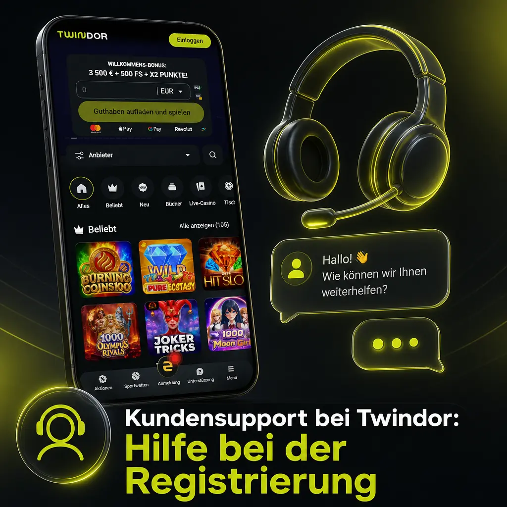 Twindor Kundensupport hilft bei Registrierung, Verifizierung und Login per Live-Chat, E-Mail und Telefon