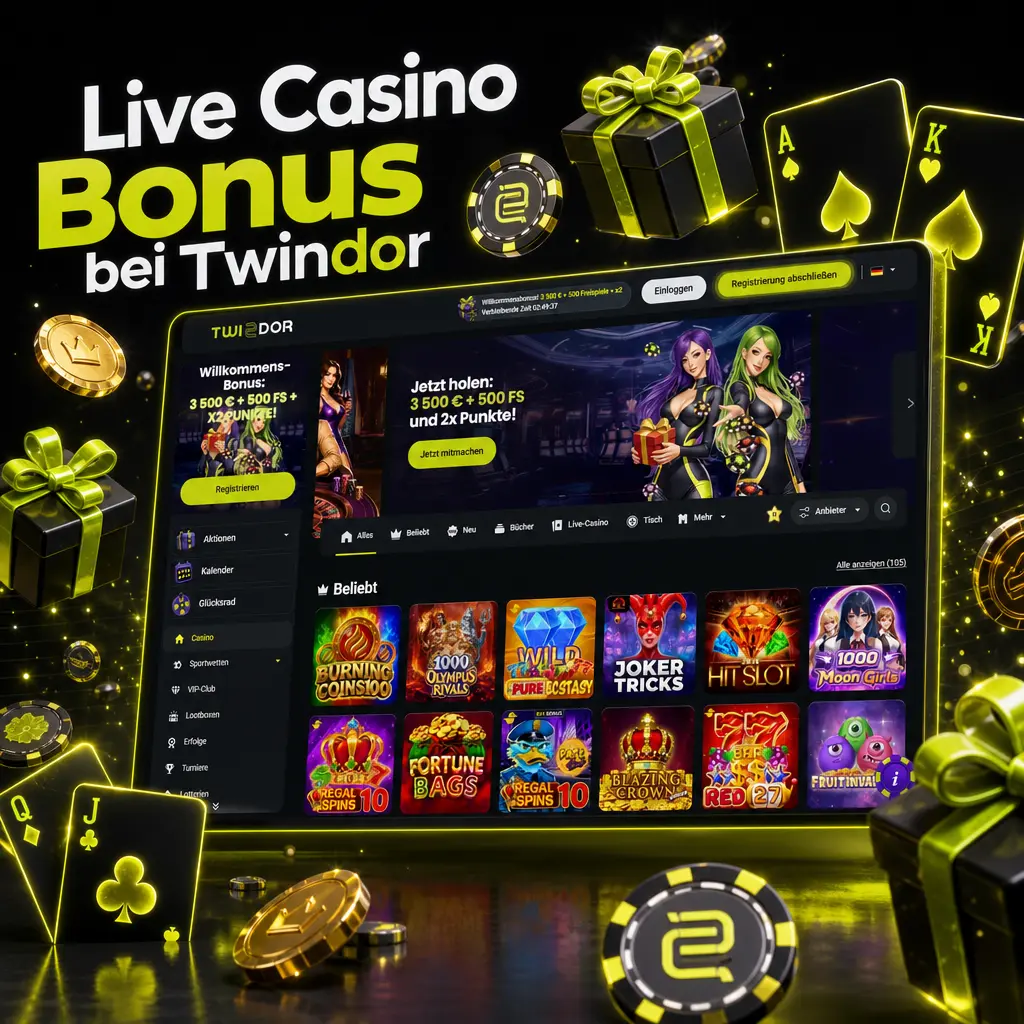 Twindor Live Casino Bonus: Willkommenspaket mit 3.500 € und 500 Freispielen für neue Spieler aus Deutschland