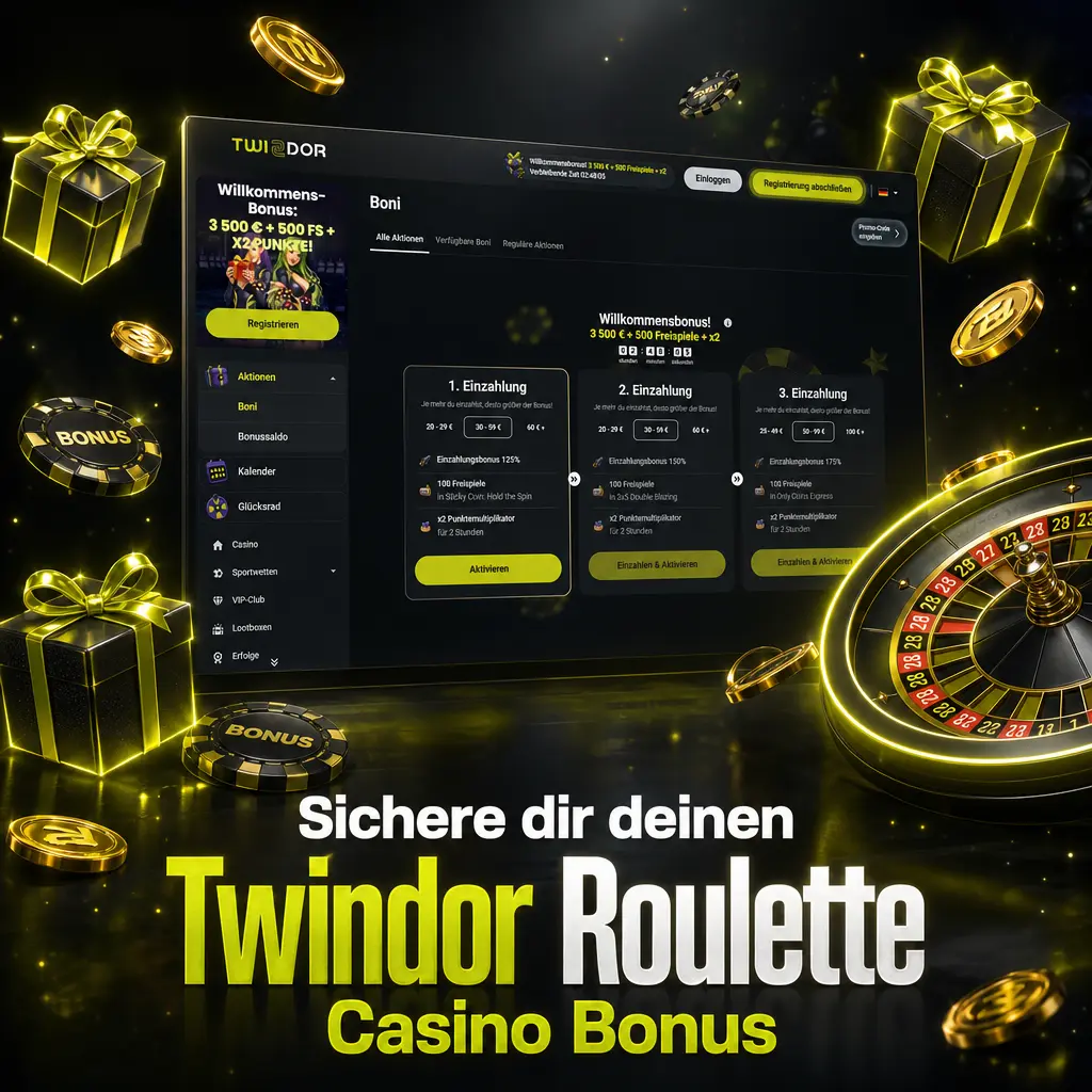 Twindor Roulette Casino Bonus: bis zu 3.500 € plus 500 Freispiele für neue Spieler sichern
