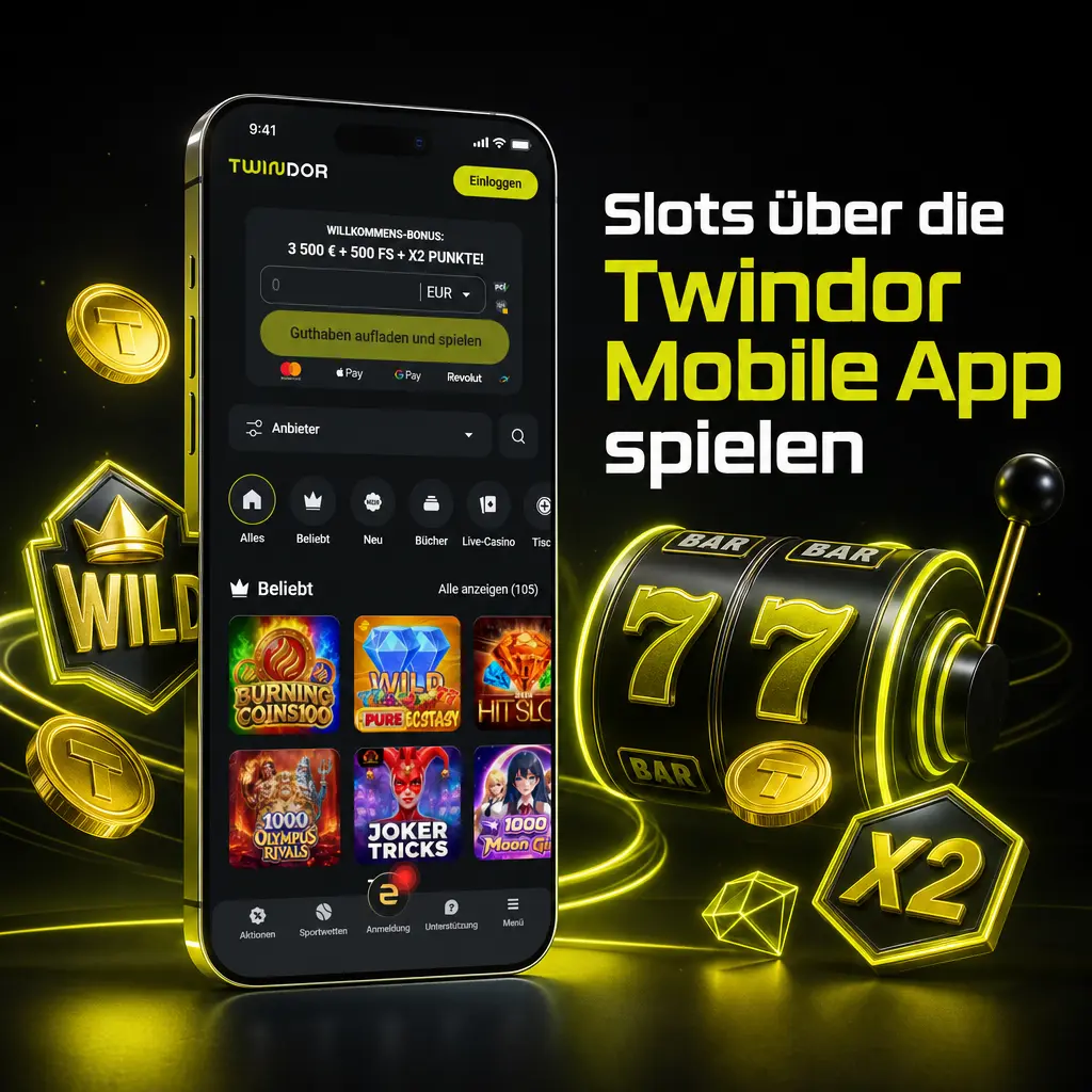 Spieler nutzt die Twindor Mobile Web-App, um Slots per Touch-Bedienung auf dem Smartphone zu spielen.
