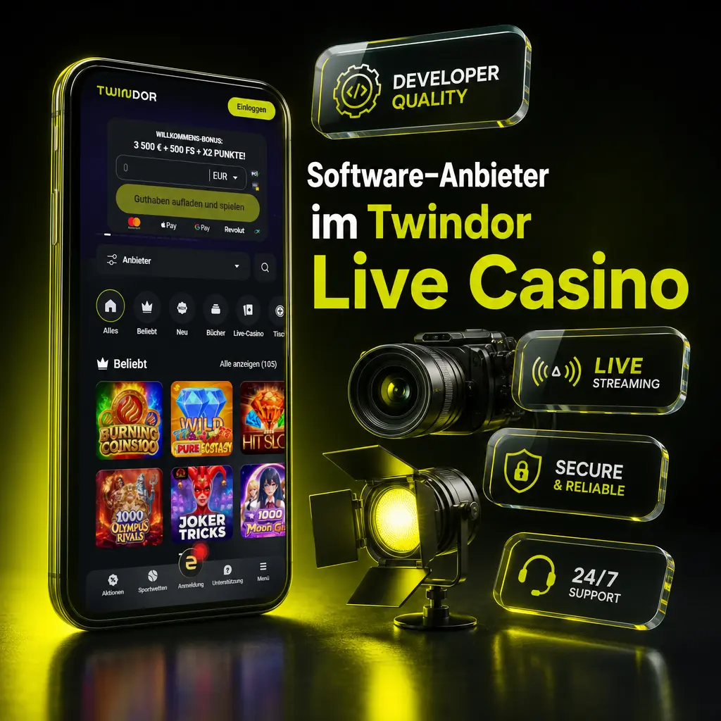 Software-Anbieter im Twindor Live Casino: Evolution, Pragmatic Play Live, Ezugi, Authentic Gaming und Vivo Gaming im Überblick.
