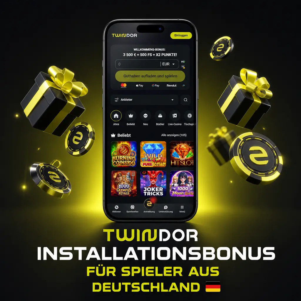 Twindor Installationsbonus: 3.500 EUR Willkommenspaket plus 500 Freispiele für neue Spieler aus Deutschland
