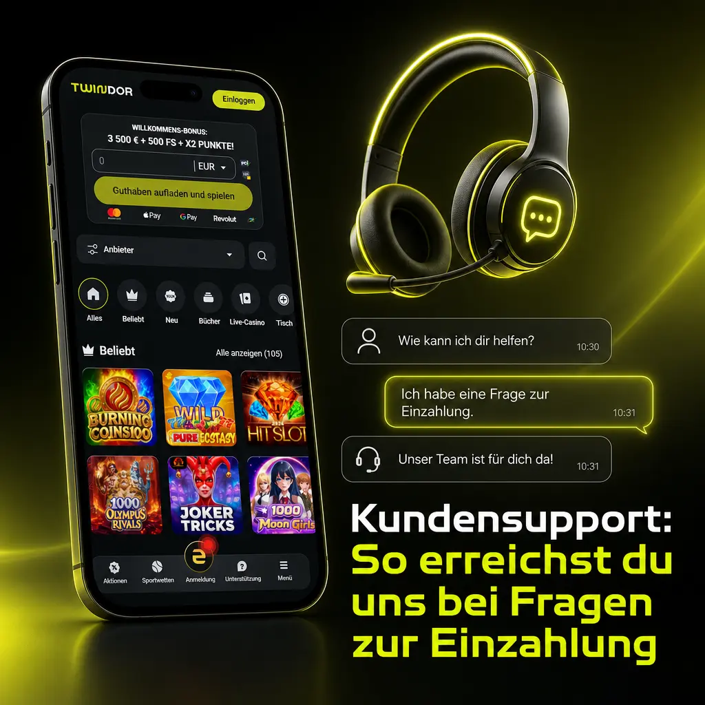 Twindor Kundensupport: Live-Chat, E-Mail, Telefon-Hotline und WhatsApp für Fragen zur Einzahlung