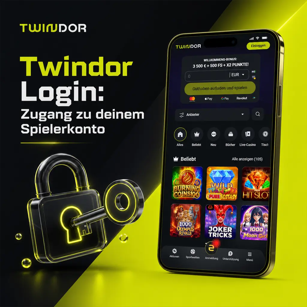 Twindor Login-Seite mit Eingabefeldern für E-Mail und Passwort zum Zugriff auf das Spielerkonto