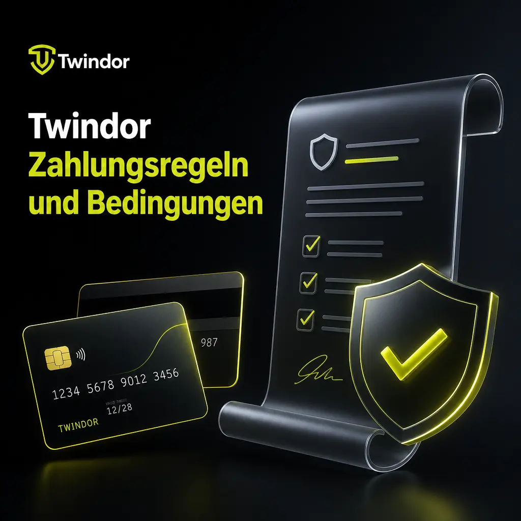 Twindor Zahlungsregeln: Verifizierung, Namensgleichheit, ein Konto pro Person und Bonusbedingungen vor Auszahlung.
