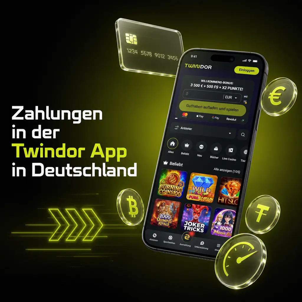 Zahlungsmethoden der Twindor App in Deutschland: Überweisung, Visa, Mastercard, Apple Pay, Google Pay, Revolut, MiFinity, Binance